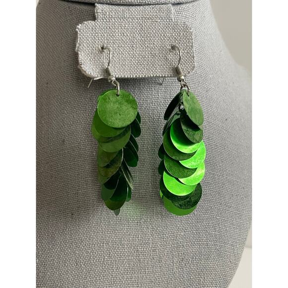 Paparazzi Green SEQUIN Earrings - Picture 3 of 5